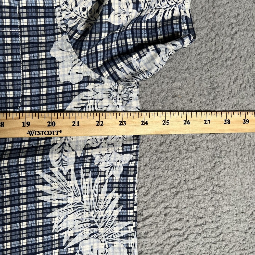 Tommy Bahama Shirt Mens Large Blue Floral Plaid 100% Silk Casual Preppy Pocket - Picture 8 of 12